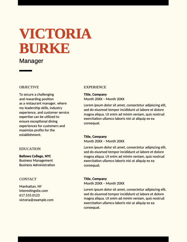 Bold food service resume